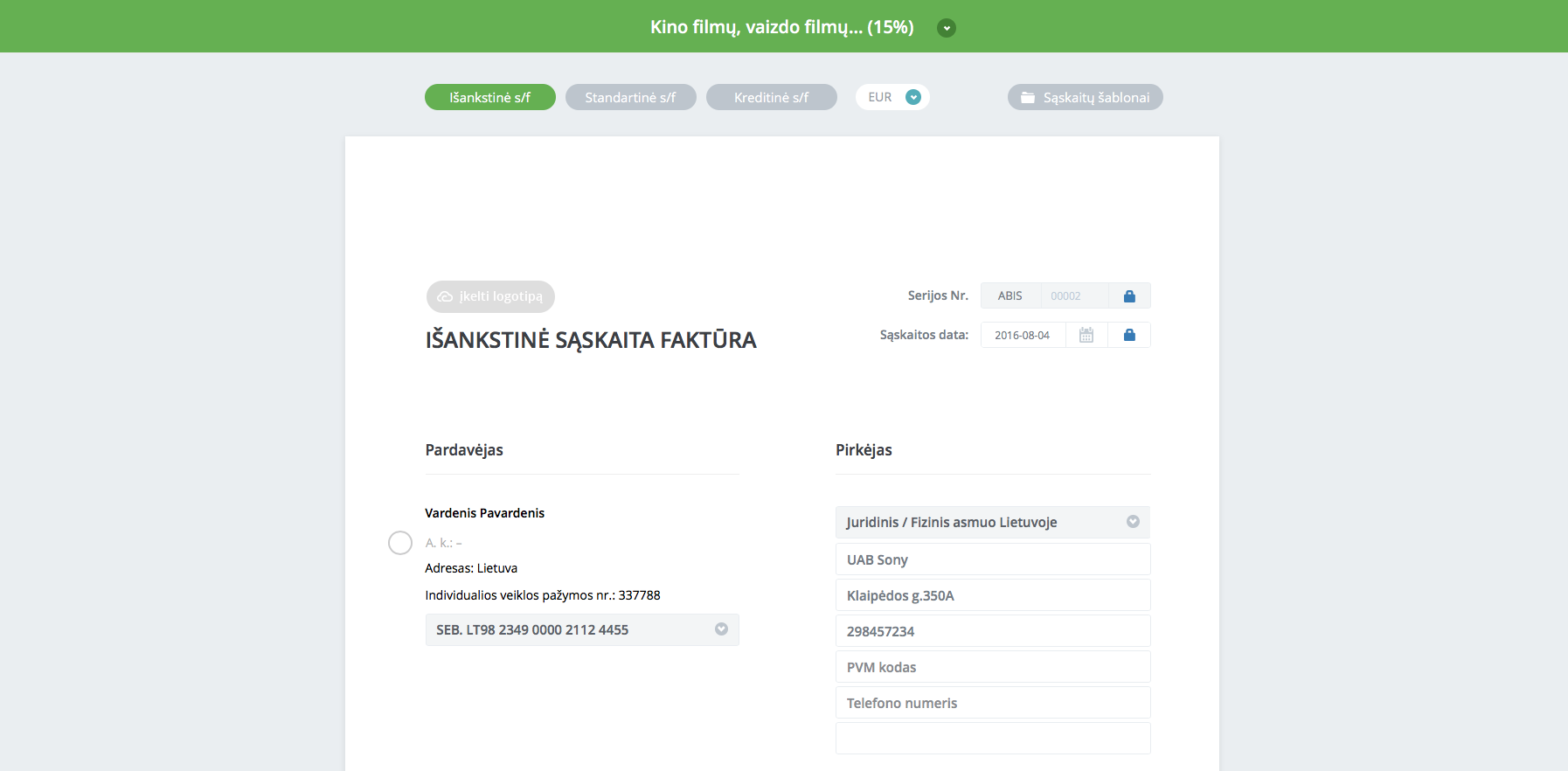 isankstine saskaita faktura